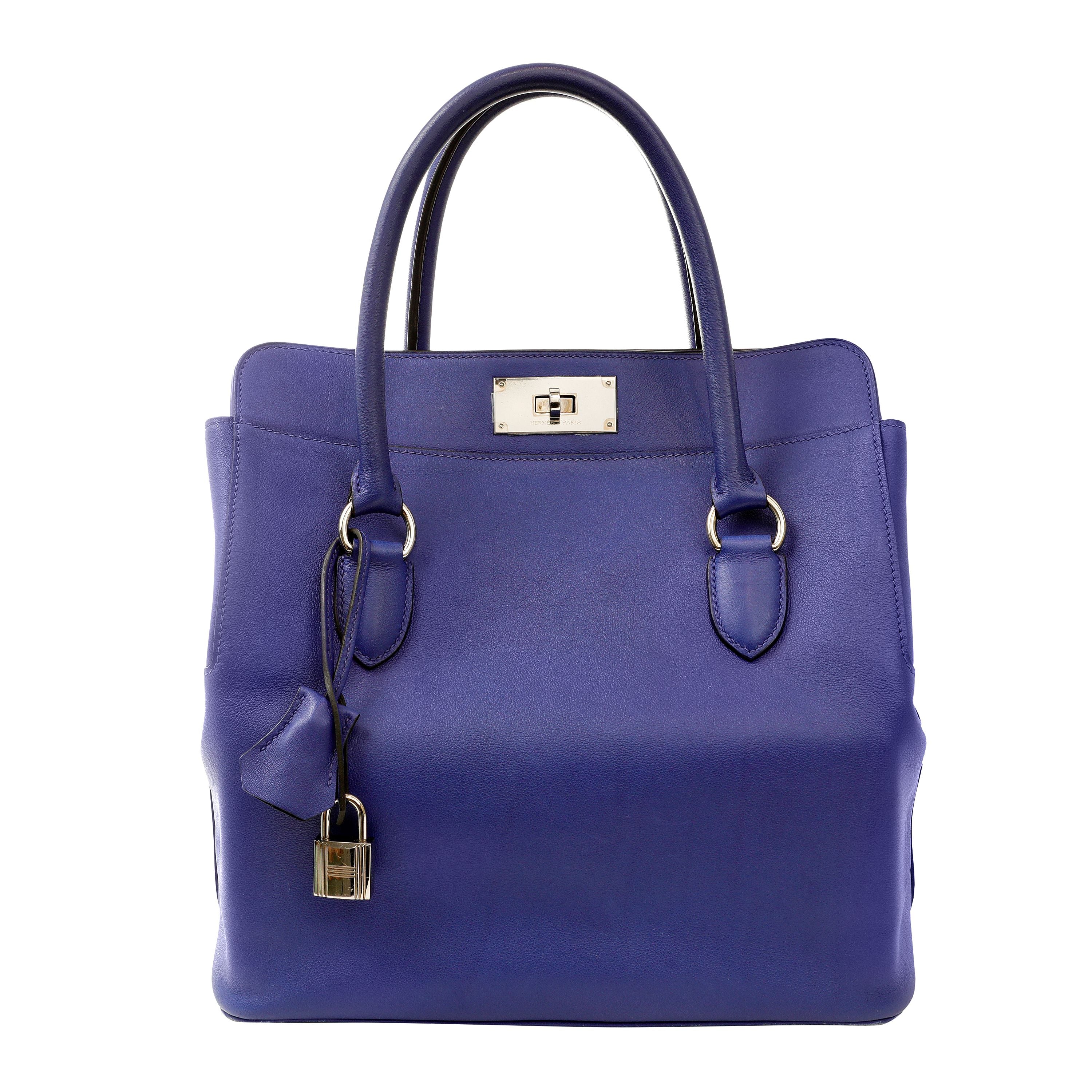 Hermes 26cm Blue Evercolor Toolbox Bag w/ Palladium Hardware