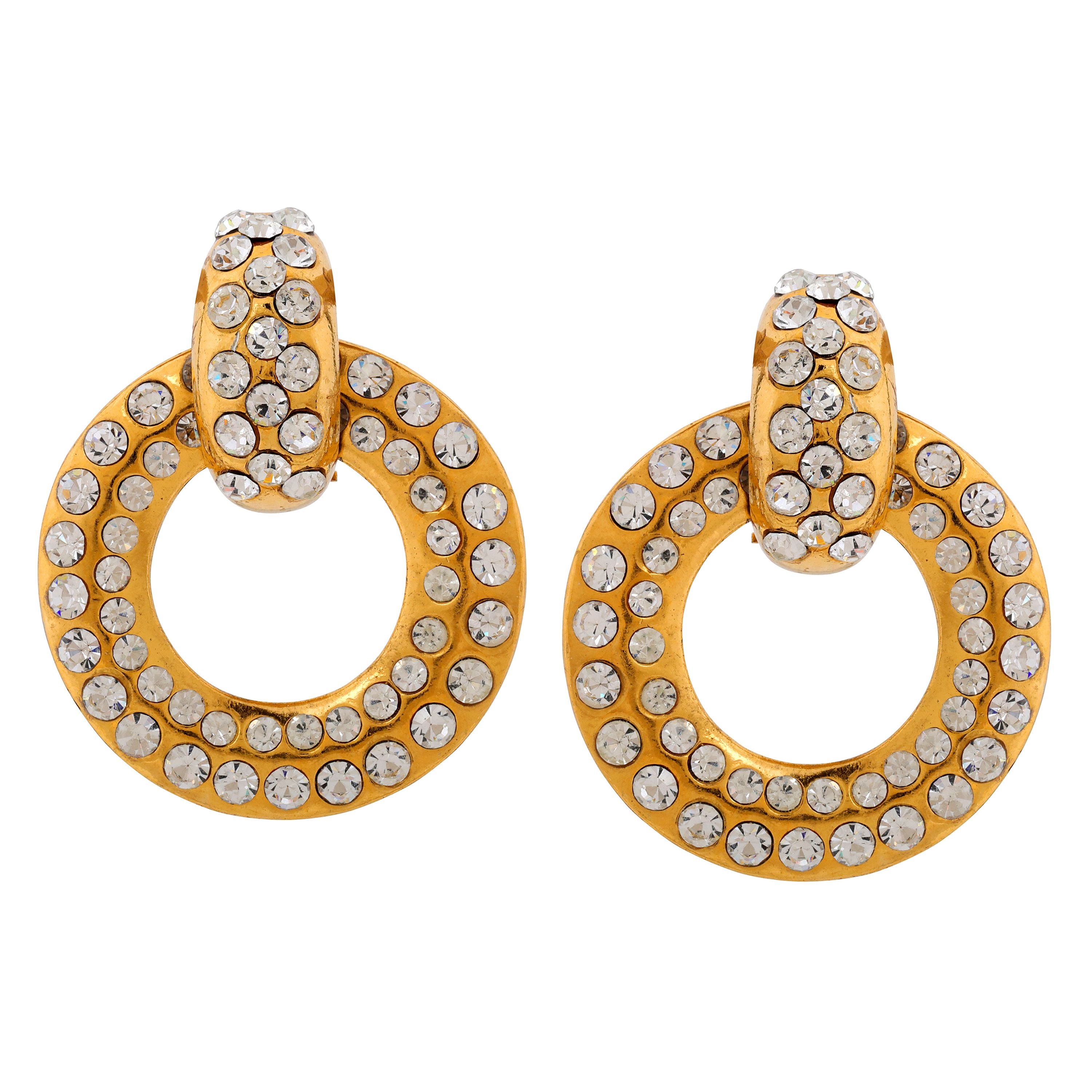 Chanel Vintage Gold Crystal Huggie Hoops