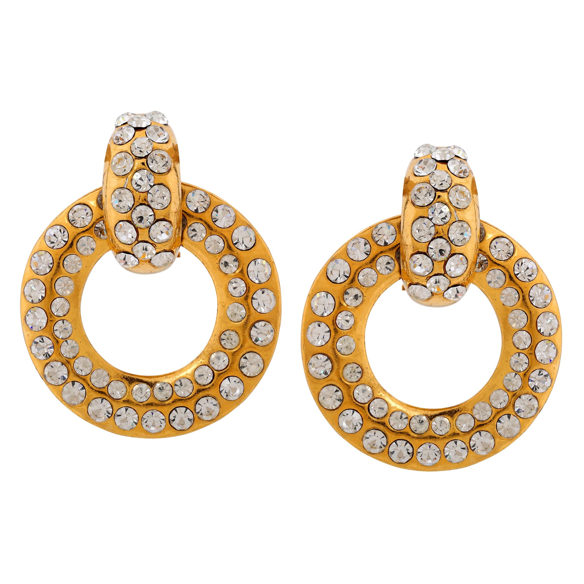 Chanel Vintage Gold Crystal Huggie Hoops