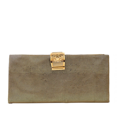 Chanel Metallic Gold Mesh Lambskin Bi-Fold Evening CC Clutch