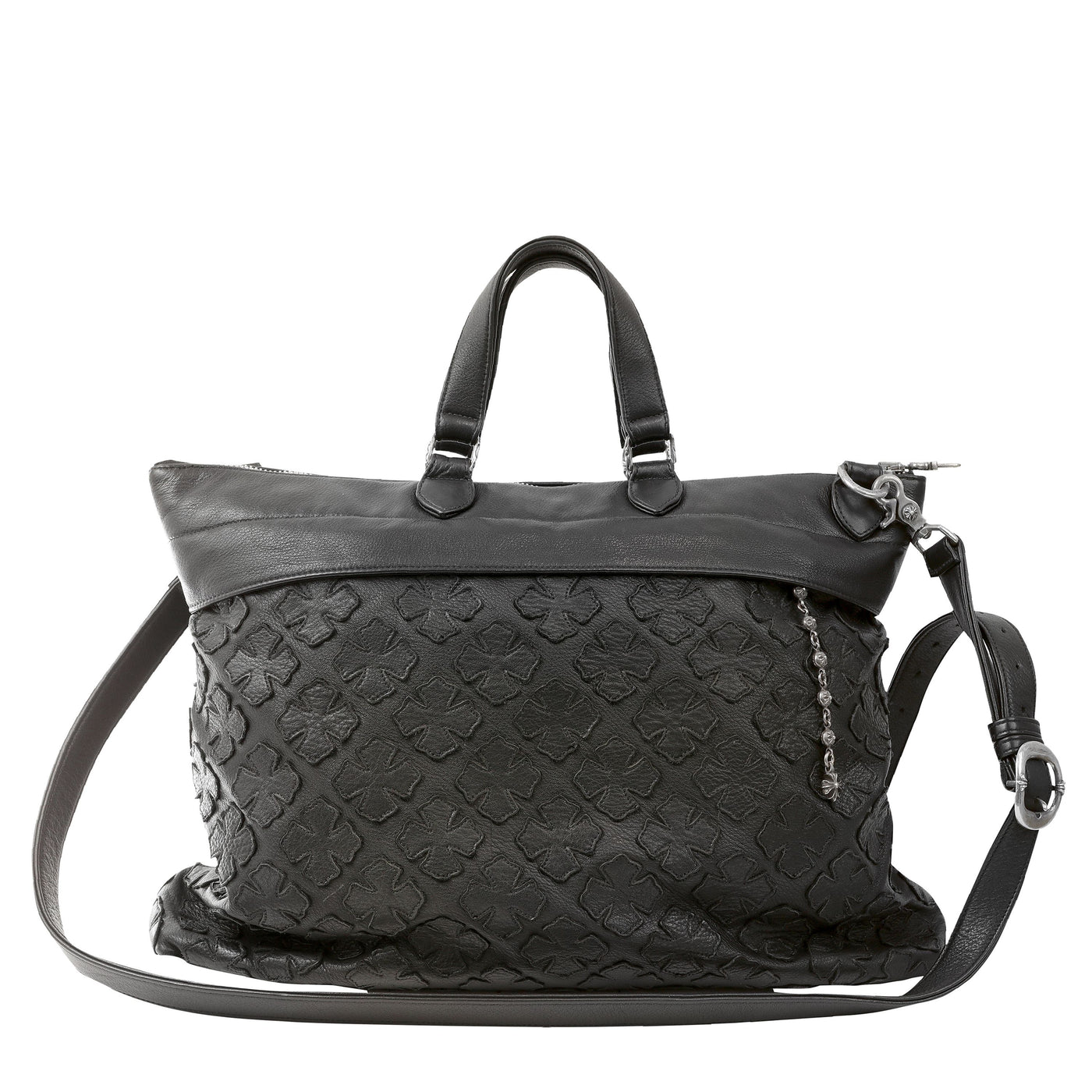 Chrome Hearts Black Leather Tote with Cross Applique