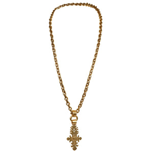 Chanel Vintage 24kt Plated Gold Ornate Large CC Cross Necklace