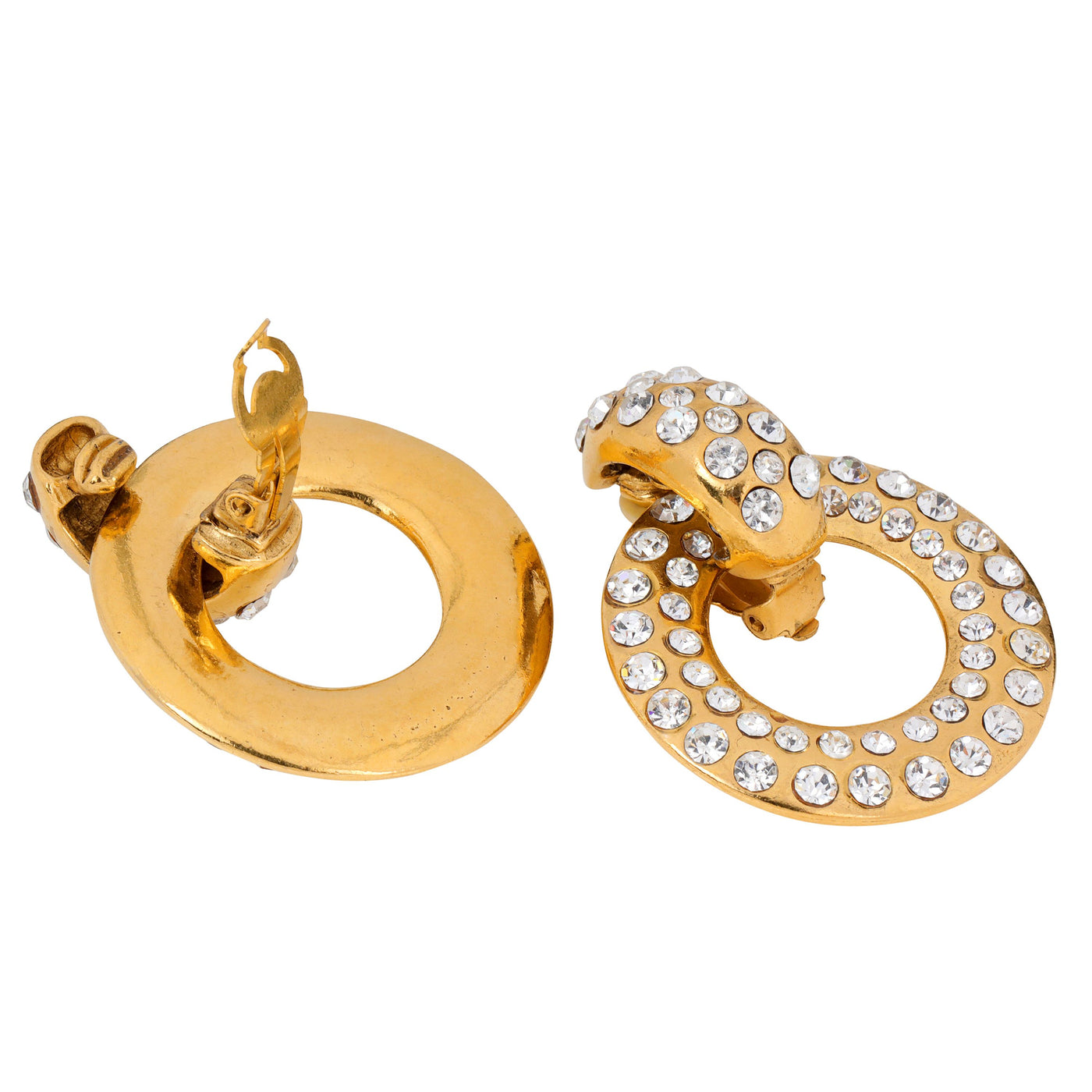 Chanel Vintage Gold Crystal Huggie Hoops