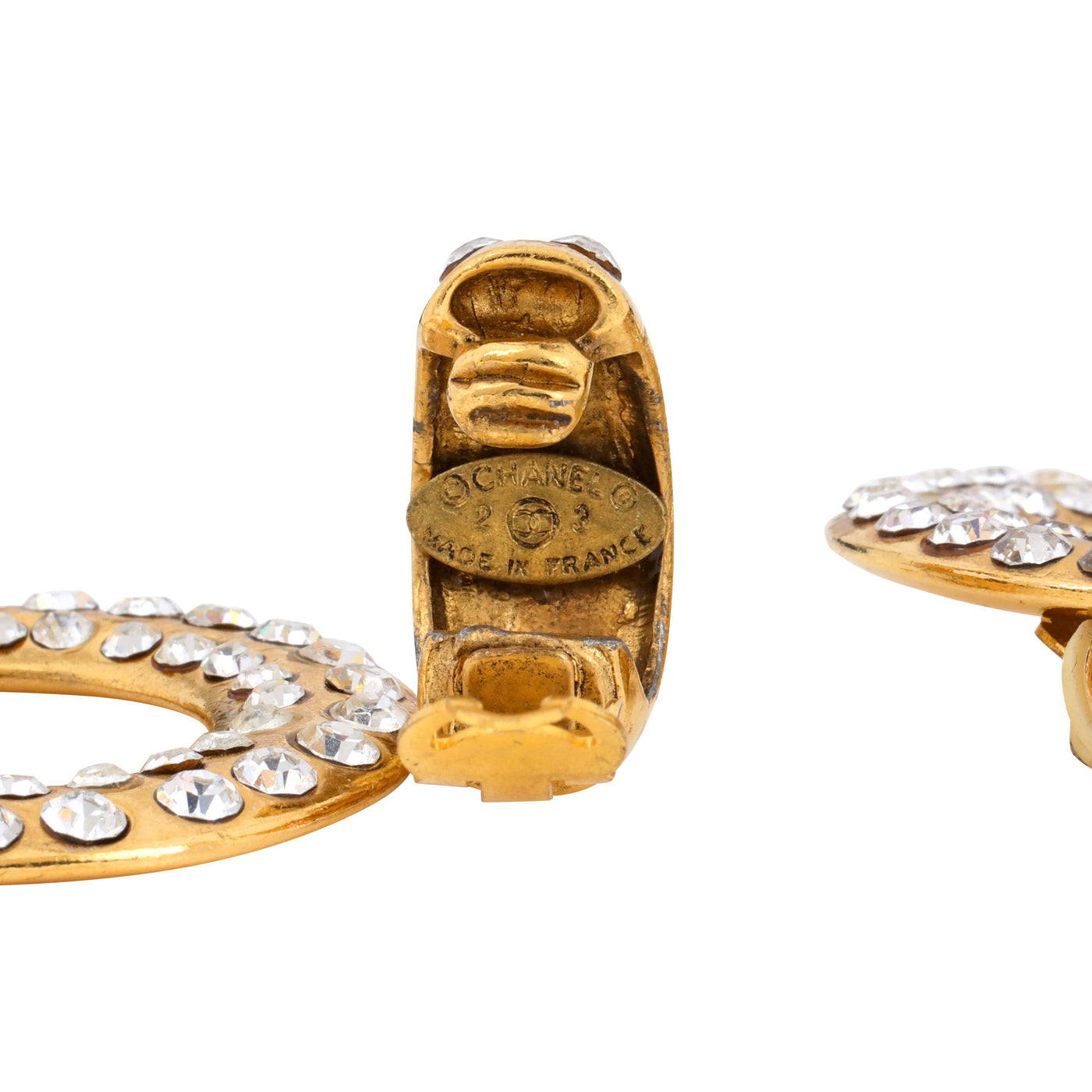 Chanel Vintage Gold Crystal Huggie Hoops