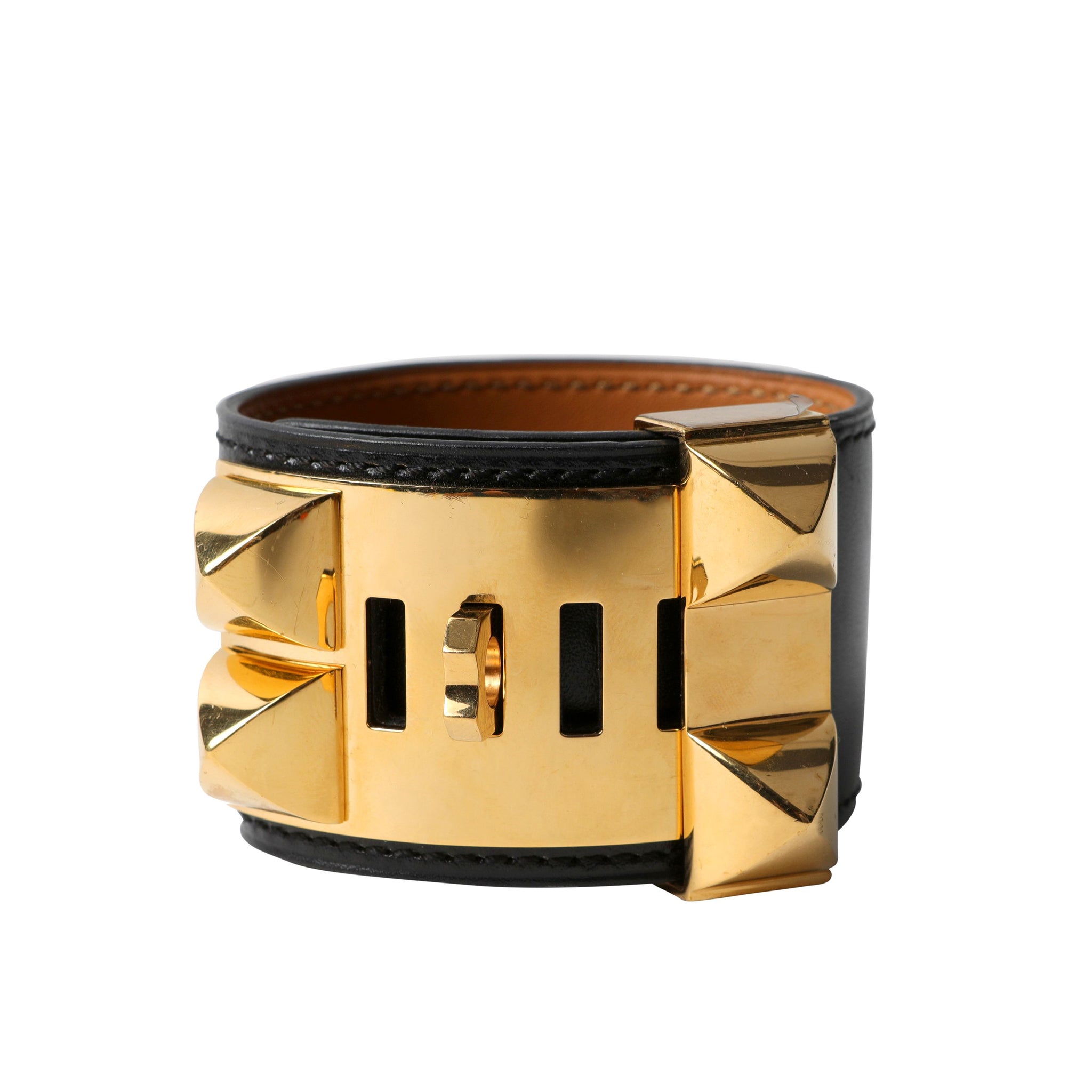 Hermès Black Collier de Chien Cuff w/ Gold Hardware