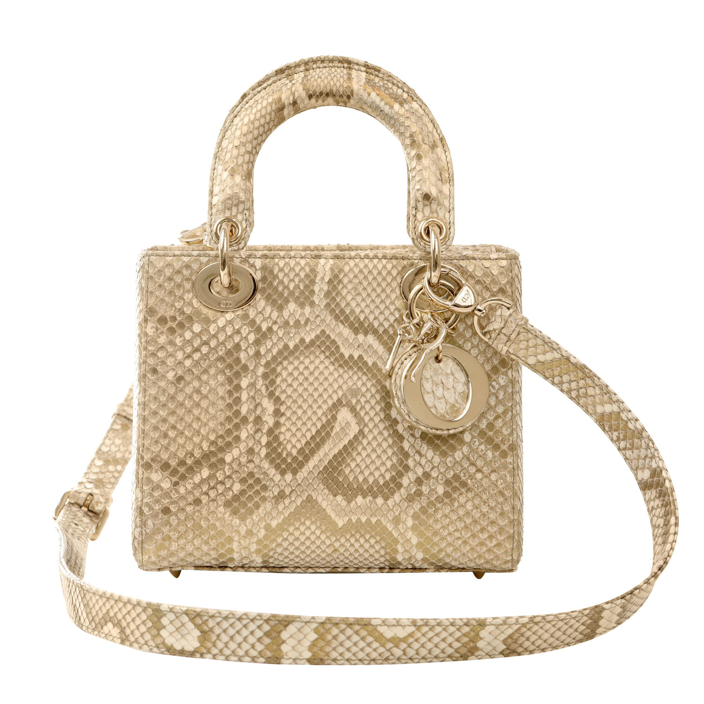 Dior Custom Metallic Gold/Silver Python Mini Lady Bag w/ Gold Hardware