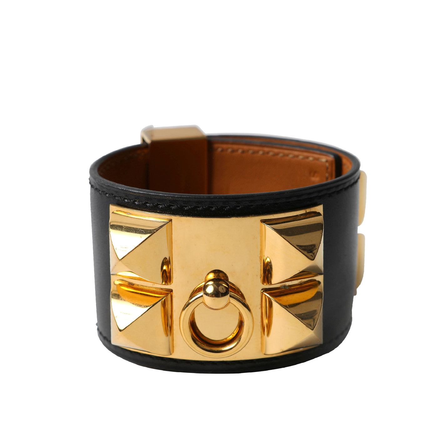 Hermès Black Collier de Chien Cuff w/ Gold Hardware