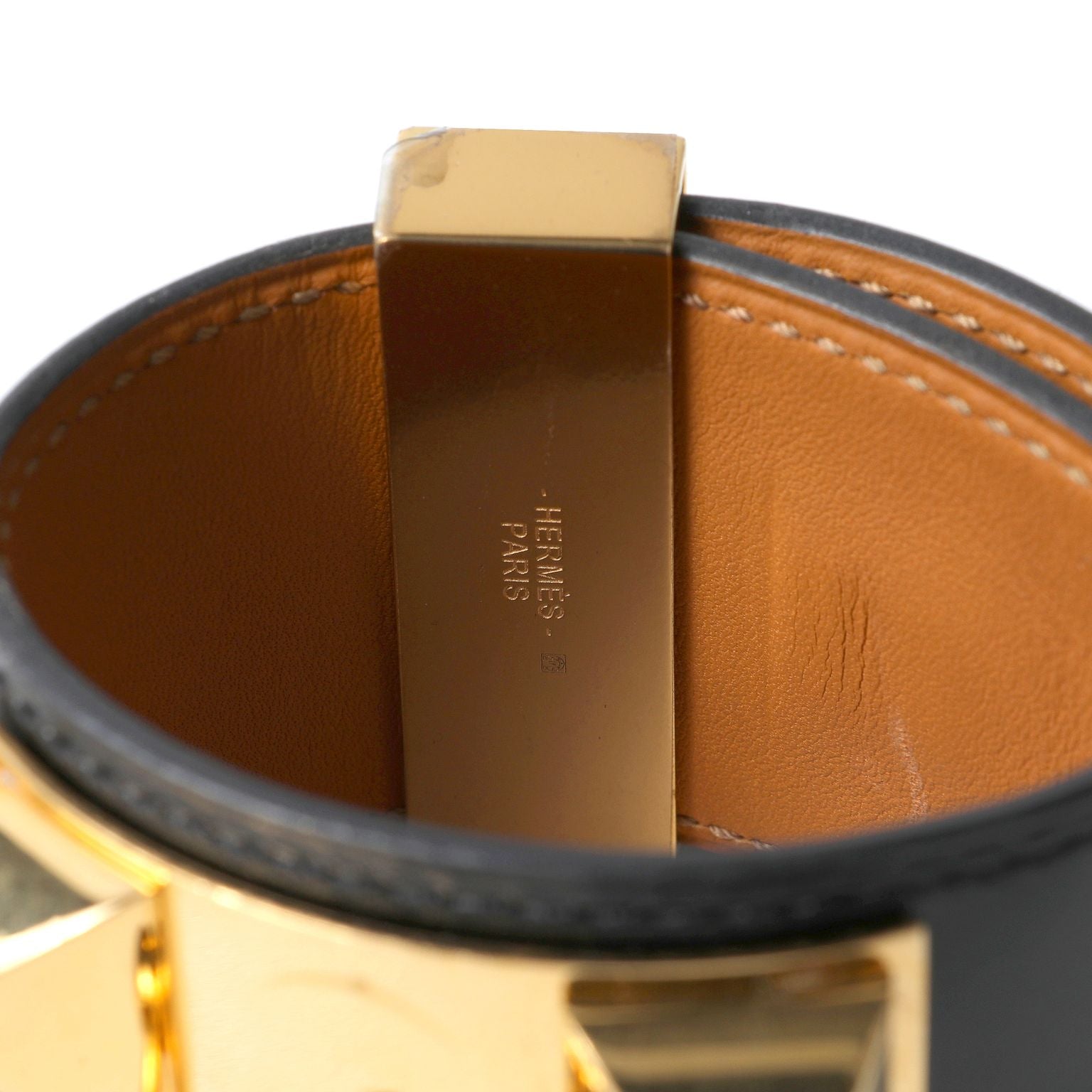 Hermès Black Collier de Chien Cuff w/ Gold Hardware