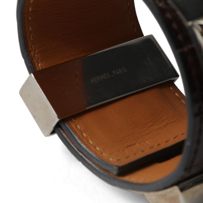 Hermès Chocolate Alligator Collier de Chien CDC Cuff Bracelet with Palladium Hardware
