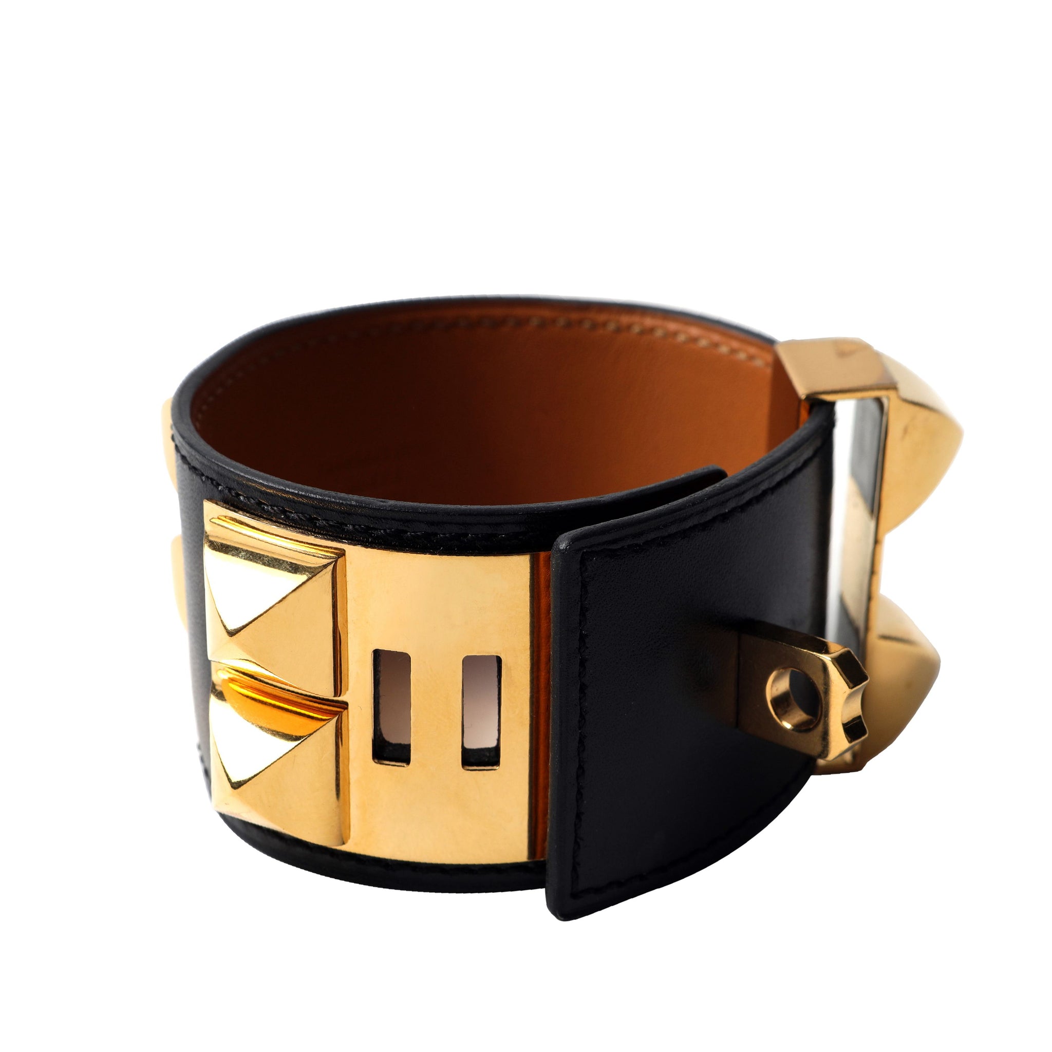 Hermès Black Collier de Chien Cuff w/ Gold Hardware