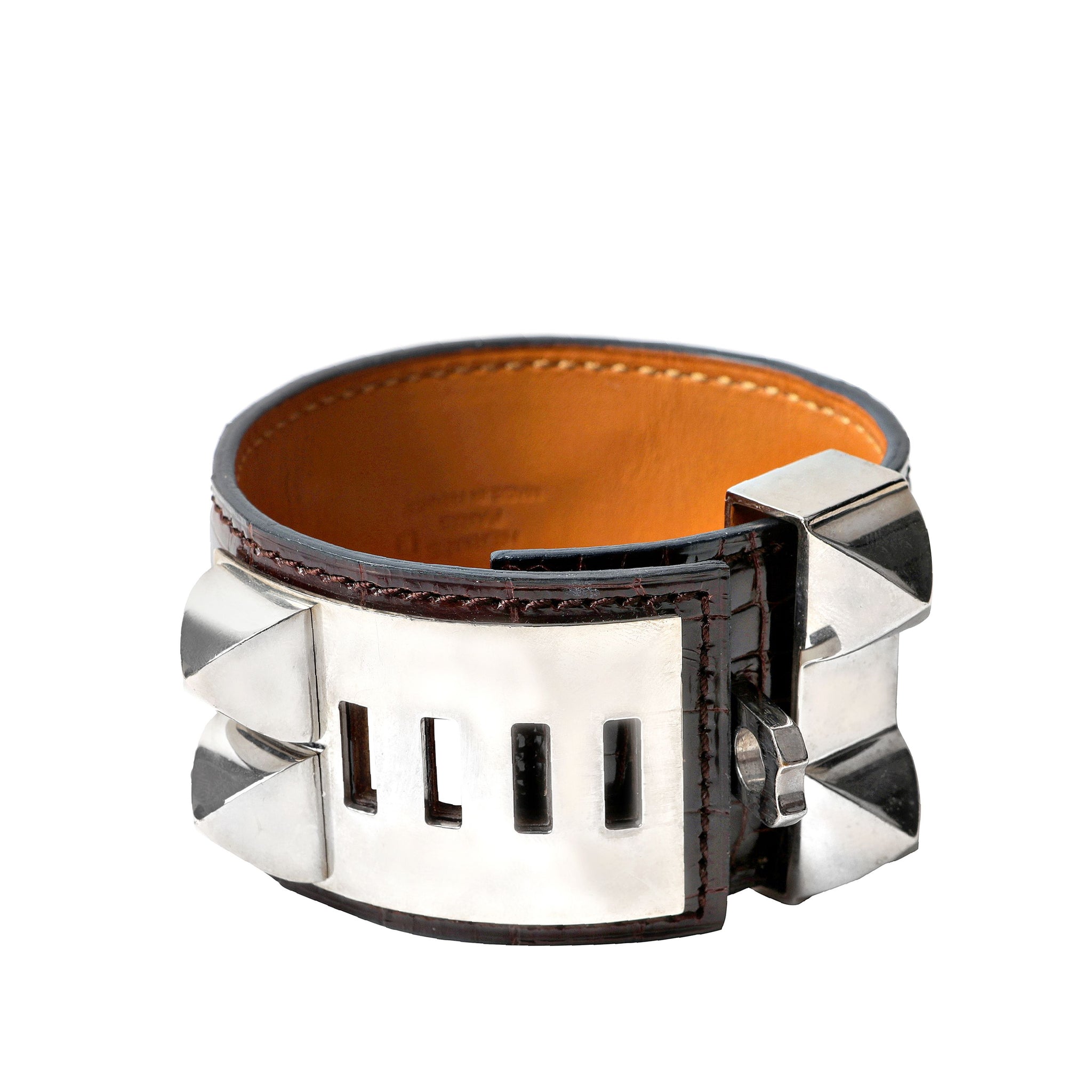 Hermès Chocolate Alligator Collier de Chien CDC Cuff Bracelet with Palladium Hardware