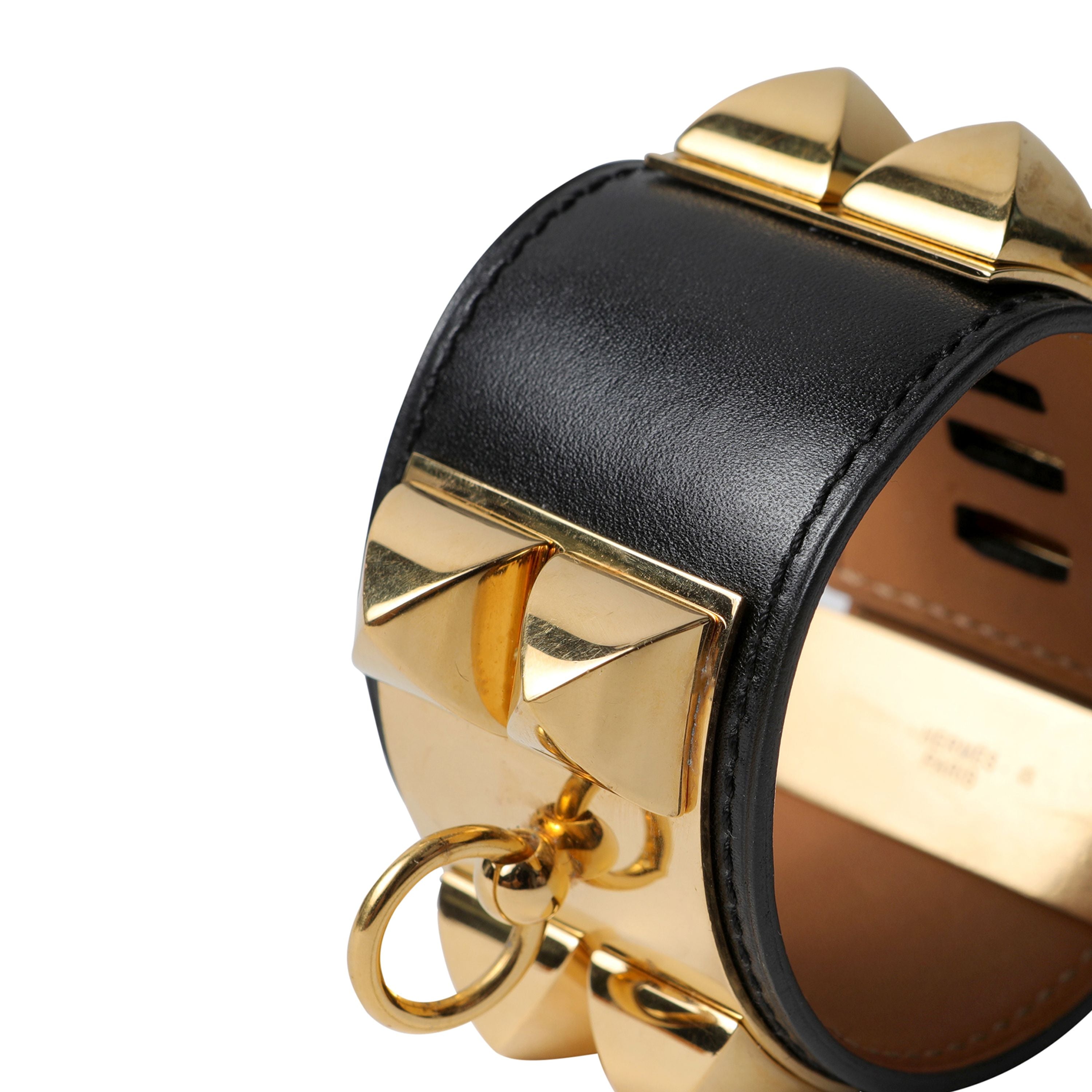 Hermès Black Collier de Chien Cuff w/ Gold Hardware