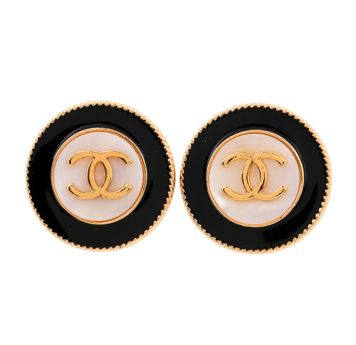 Chanel Black & White Pearlized CC Pierce Earrings
