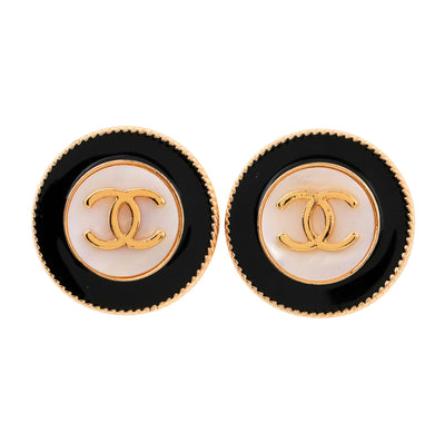 Chanel Black & White Pearlized CC Pierce Earrings