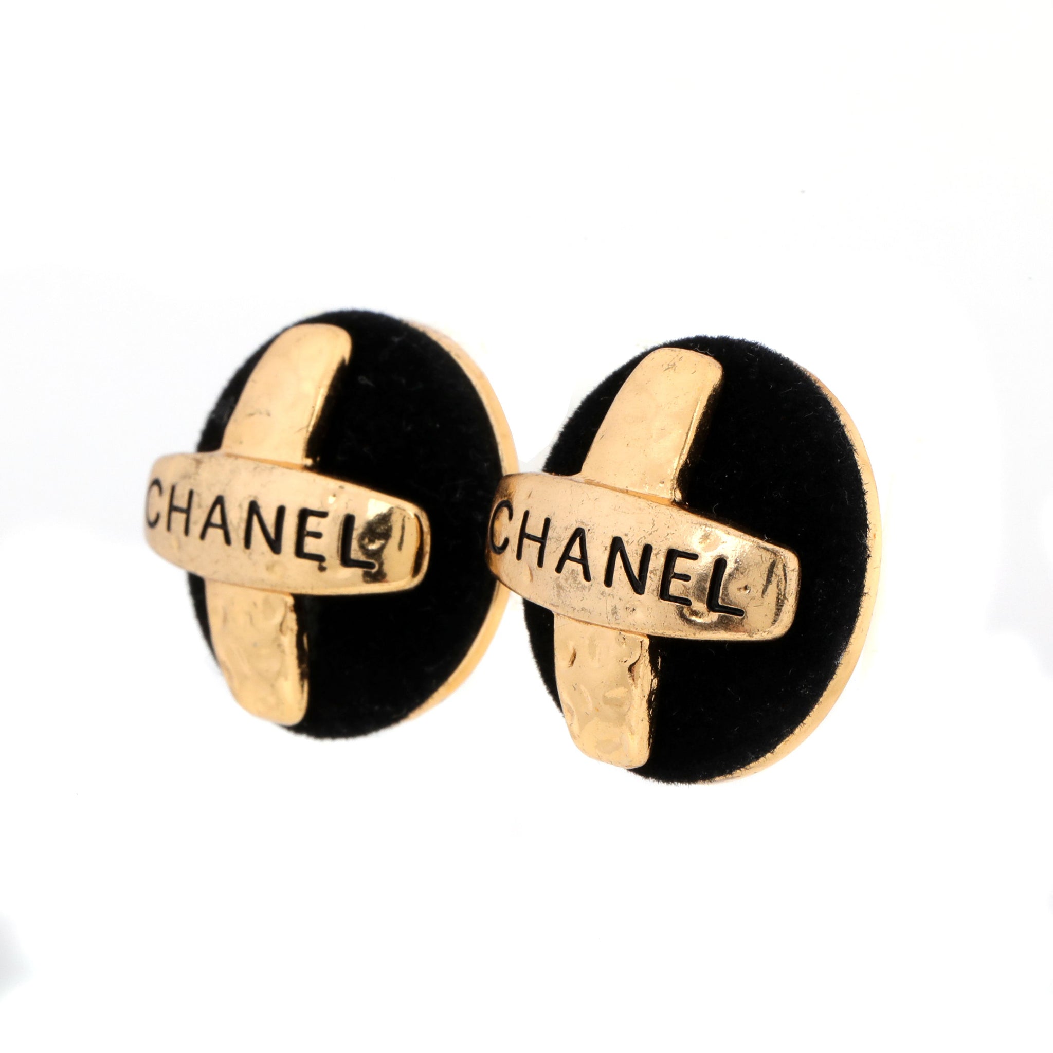 Chanel Black Suede Maltese Cross Mini Earrings w/ Gold