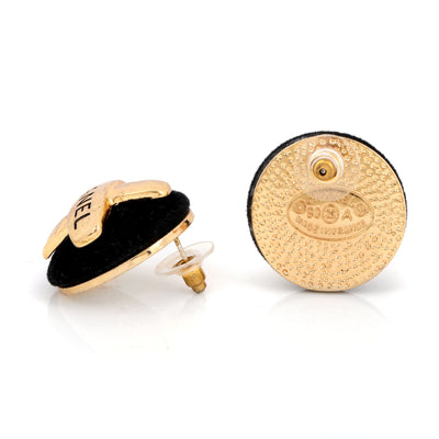 Chanel Black Suede Maltese Cross Mini Earrings w/ Gold