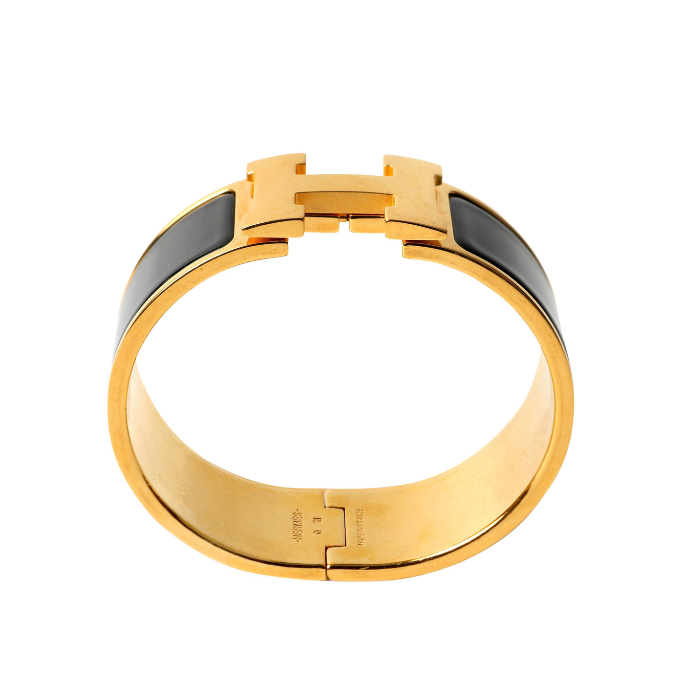 Hermes Black Wide Clic Clac Bracelet w/ Gold Hardware