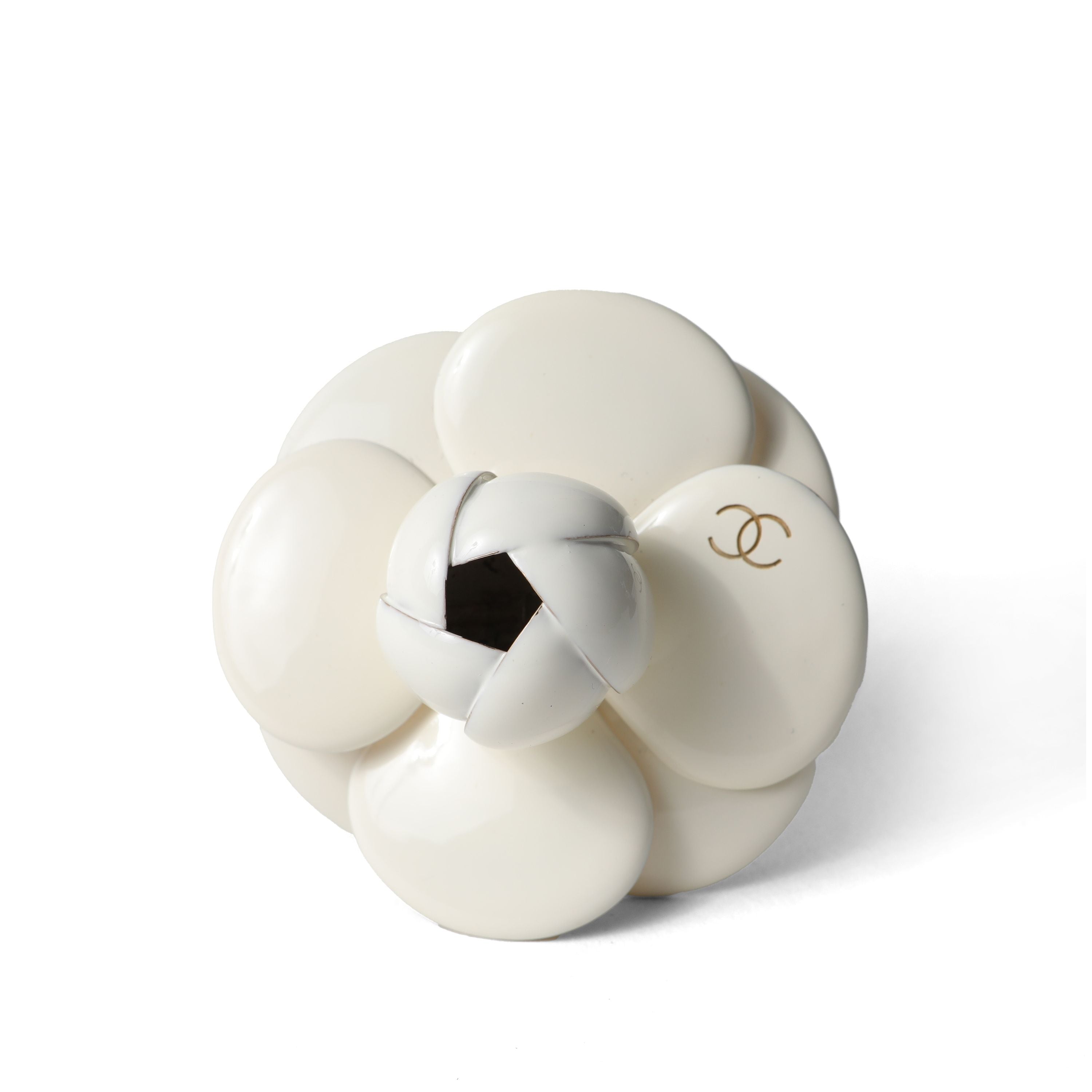 Chanel White Enamel Camellia Brooch