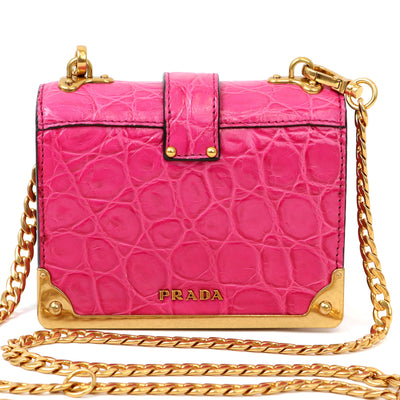 Prada Pink Crocodile Micro Cahier Bag with Gold Hardware