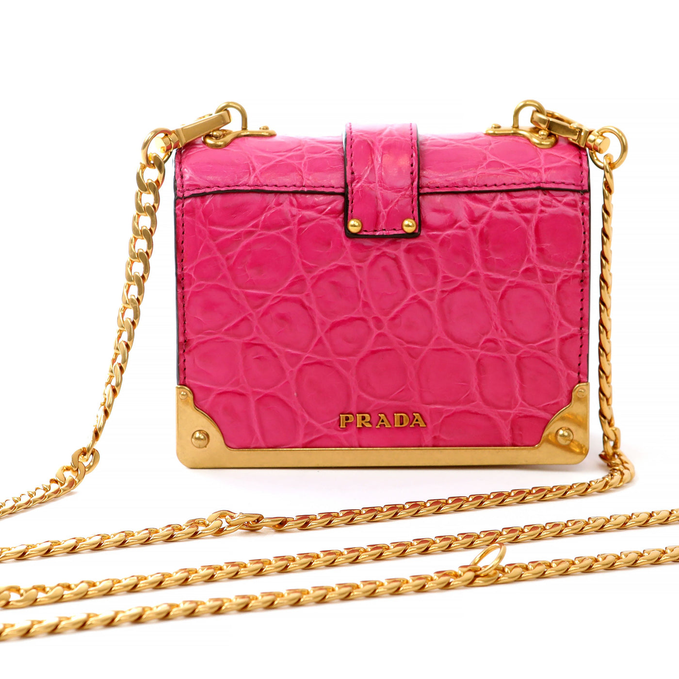 Prada Pink Crocodile Micro Cahier Bag w/ Gold Hardware