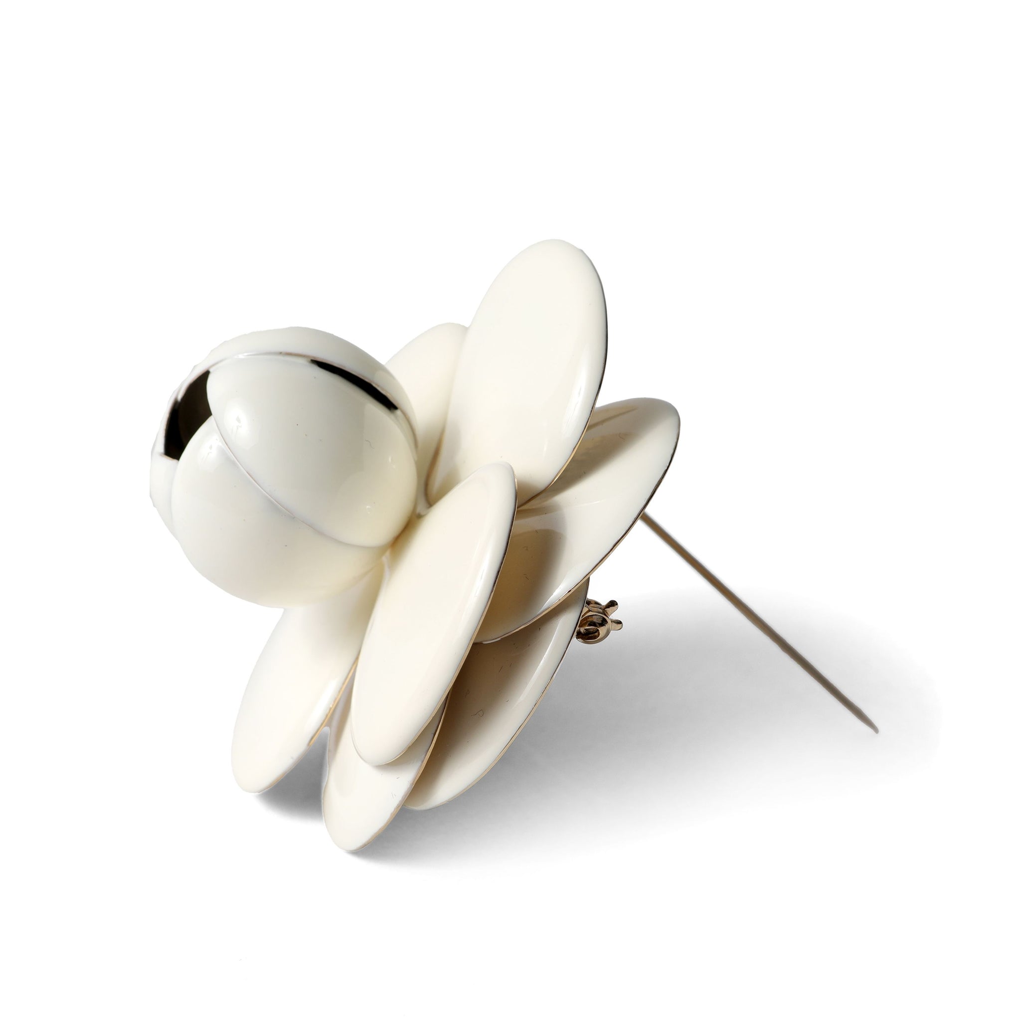 Chanel White Enamel Camellia Brooch