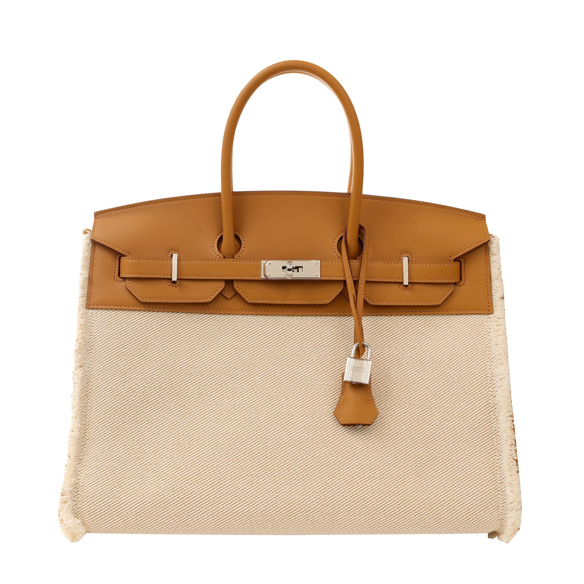 Hermes 35cm Limited Edition Biscuit Swift & Toile Fray Fray Birkin w/ Palladium Hardware