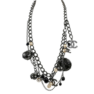 Chanel Ruthenium Globe Multiple Strand Belt w/ Pearls & CC
