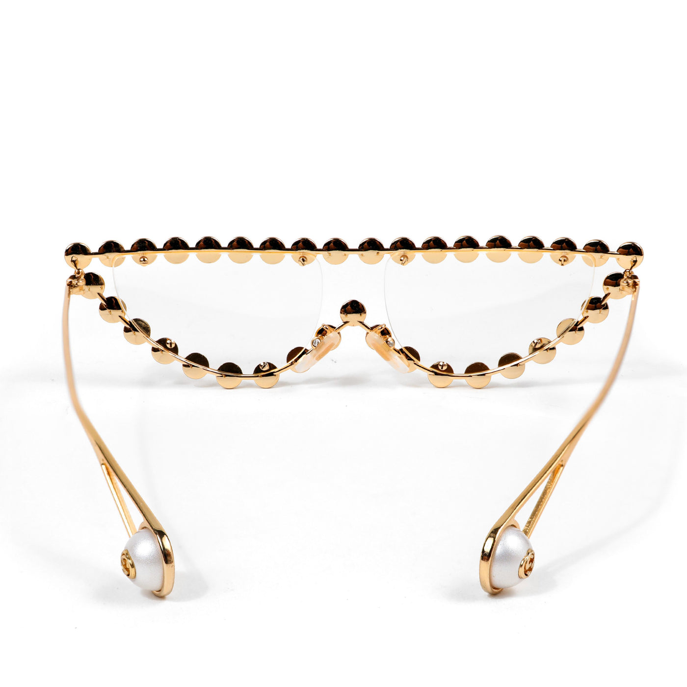Gucci Pearl Studded Clear Runway Sunglasses w/ Gold Hardware