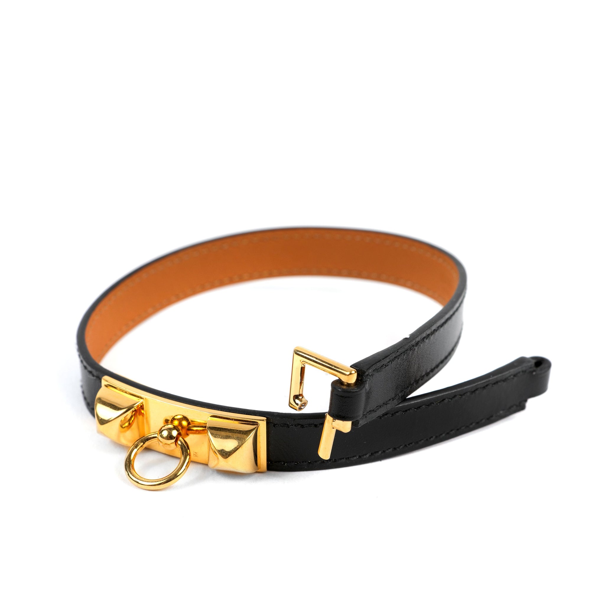 Hermès Black Rivale Double Tour Bracelet w/ Gold Hardware