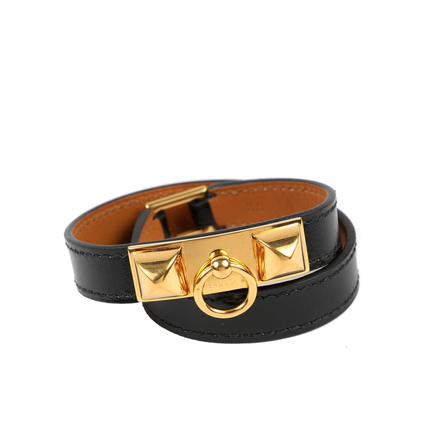 Hermès Black Rivale Double Tour Bracelet w/ Gold Hardware