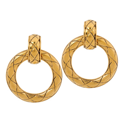 Chanel Gold Quilted Hoop Earrings