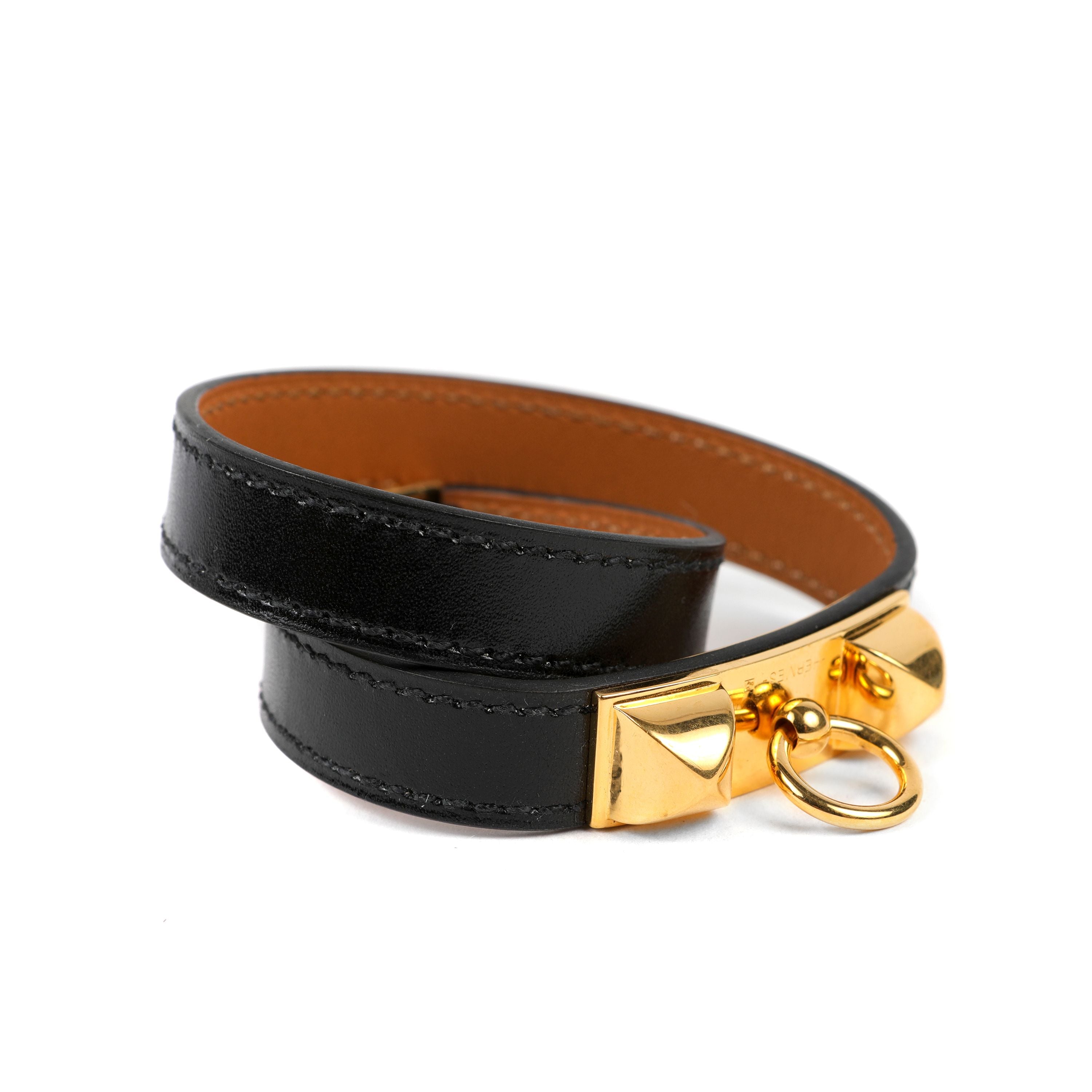 Hermes Black Rivale Double Tour Bracelet w/ Gold Hardware