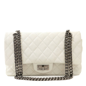 Chanel Ivory Grey Caviar Medium Reissue 2.55 w/ Gunmetal Hardware