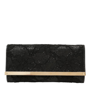 Jimmy Choo Black Lace Evening Crossbody with Silver Hardware