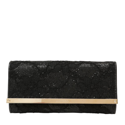 Jimmy Choo Black Lace Evening Crossbody with Silver Hardware