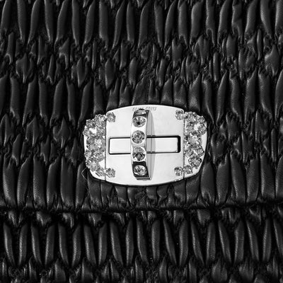 Miu Miu Black Iconic Crystal Cloquè Large Shoulder Bag with Silver Hardware