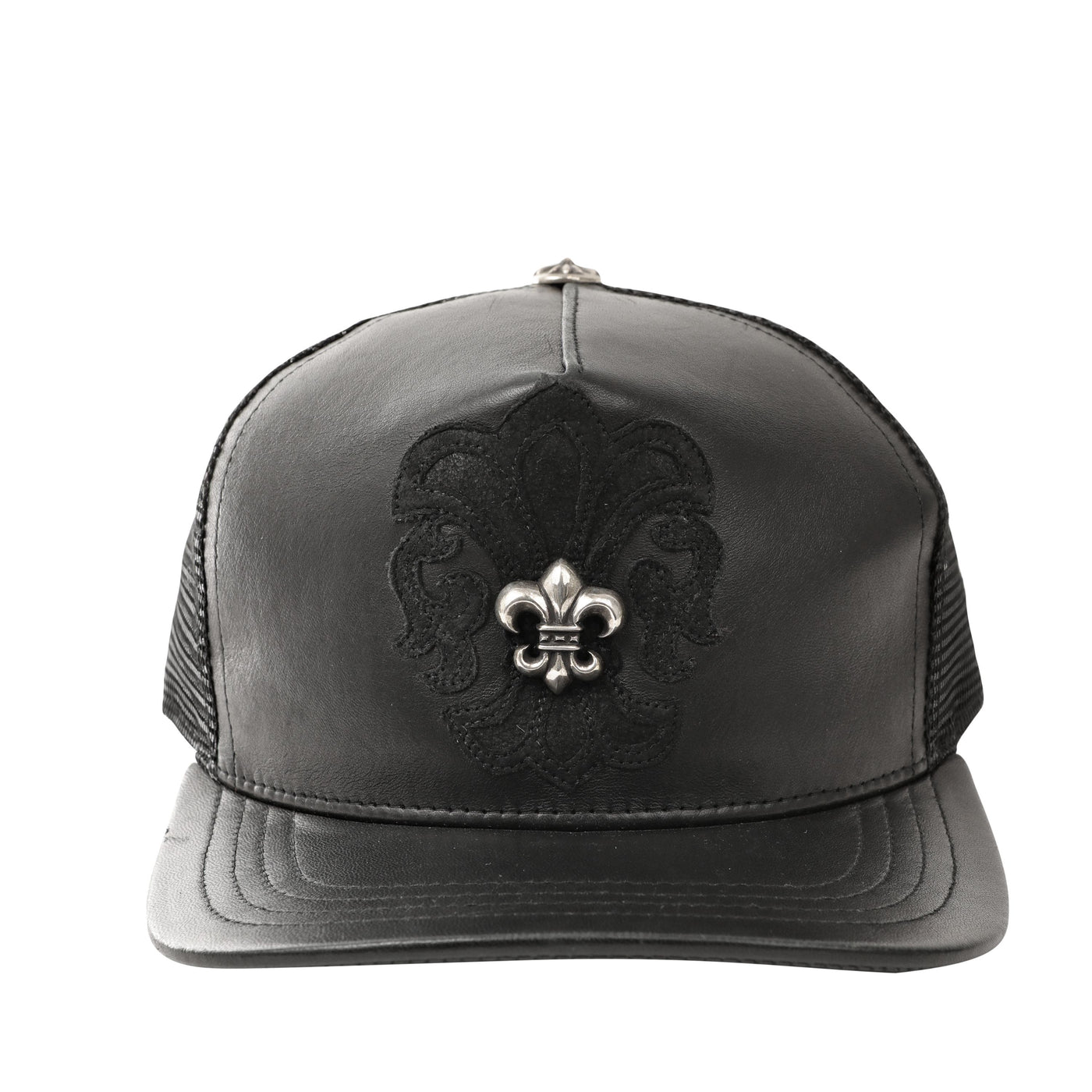 Chrome Hearts Black Leather with Silver Fleur de Lis Hat