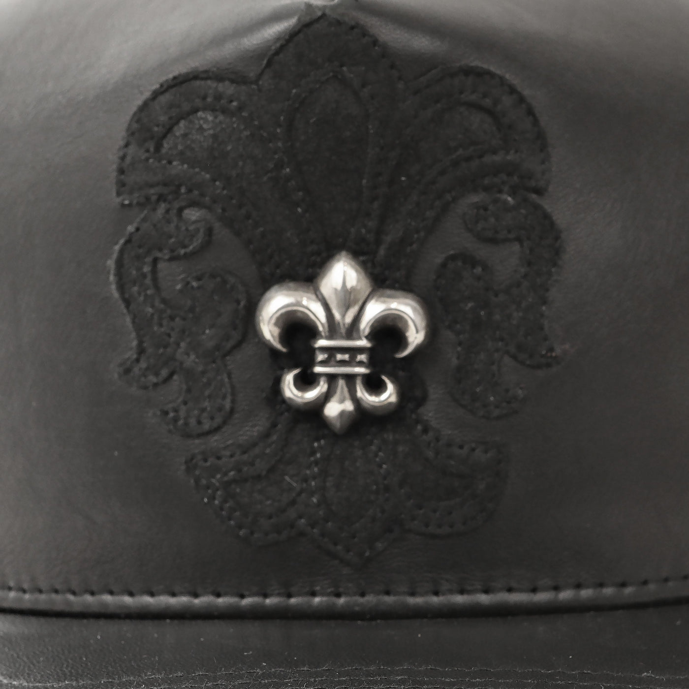 Chrome Hearts Black Leather with Silver Fleur de Lis Hat