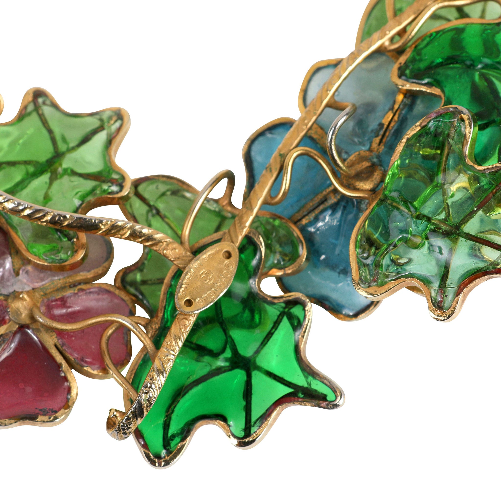 Chanel Vintage Flower & Leaf Gripoix Pearl Choker w/ Gold Hardware