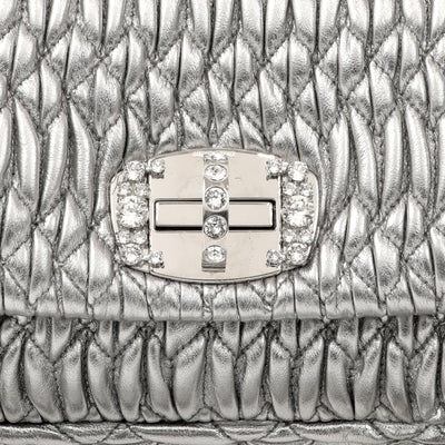Miu Miu Metallic Silver Crystal Cloquè Small Bag with Silver Hardware