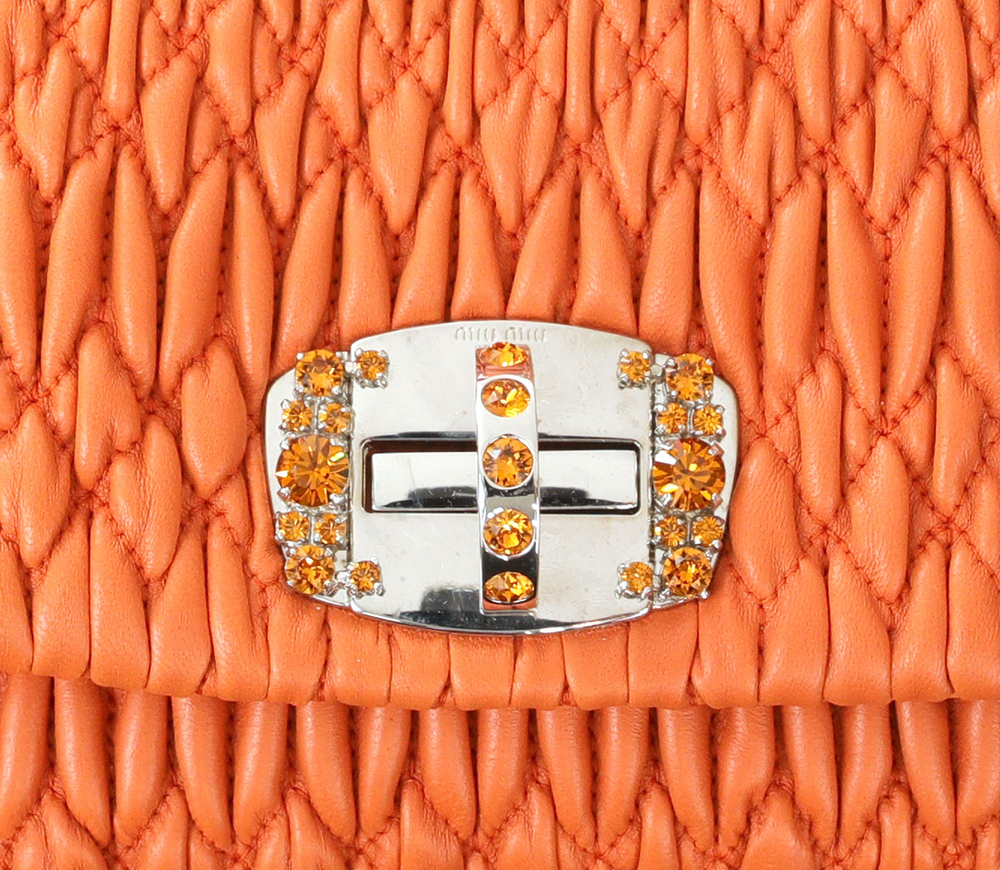 Miu Miu Orange Iconic Crystal Cloque Small Shoulder Bag with Silver Hardware