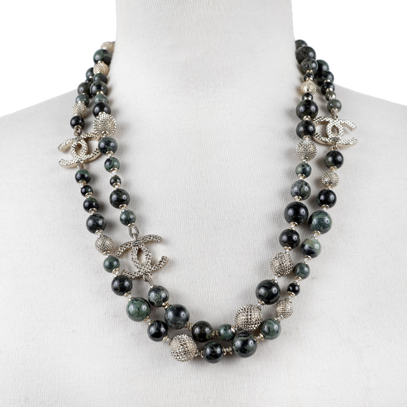 Chanel Byzantine Collection Polished Onyx Stones & Gold CC Necklace