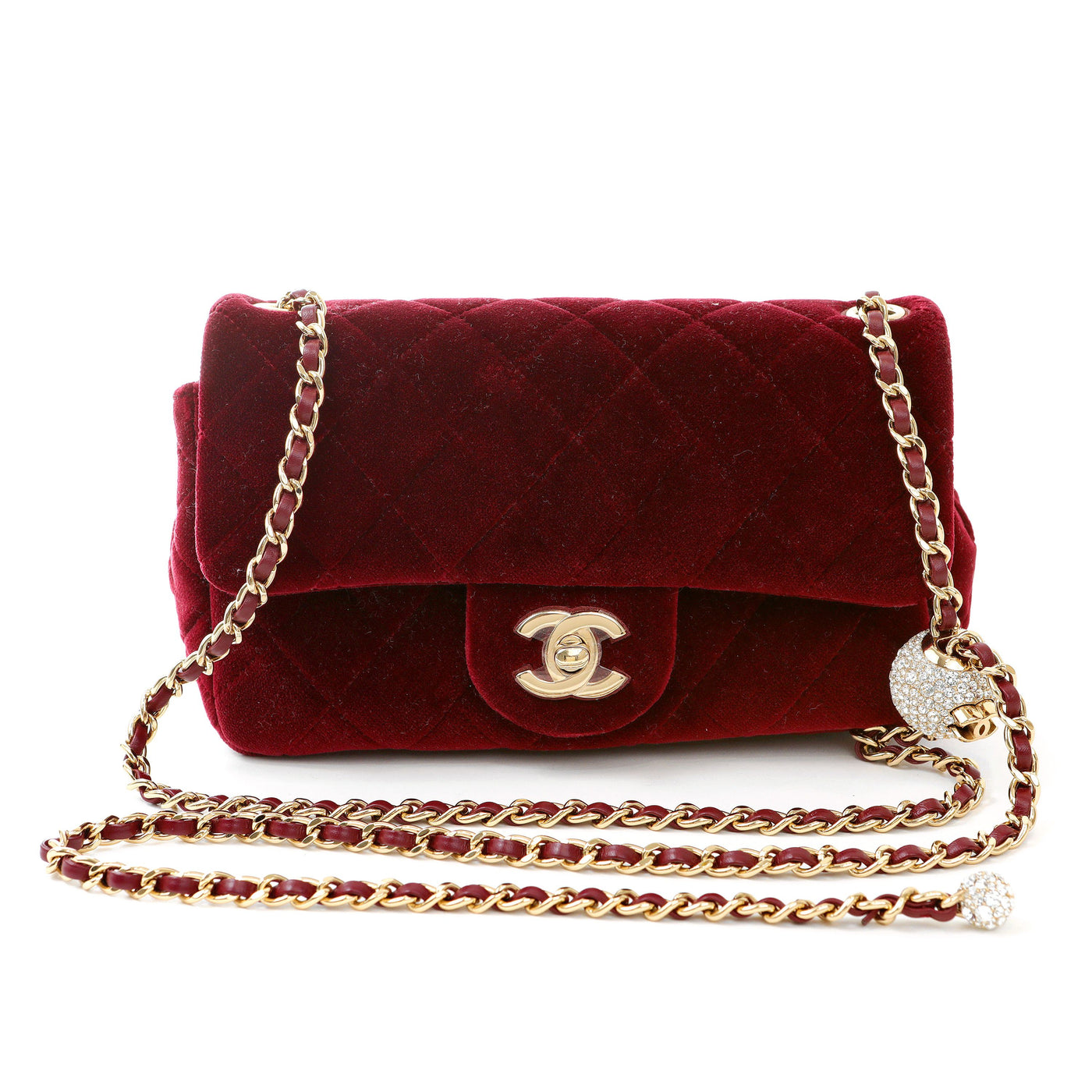 Chanel Velvet Burgundy Pearl Crush Mini Flap w/ Champagne Gold Hardware