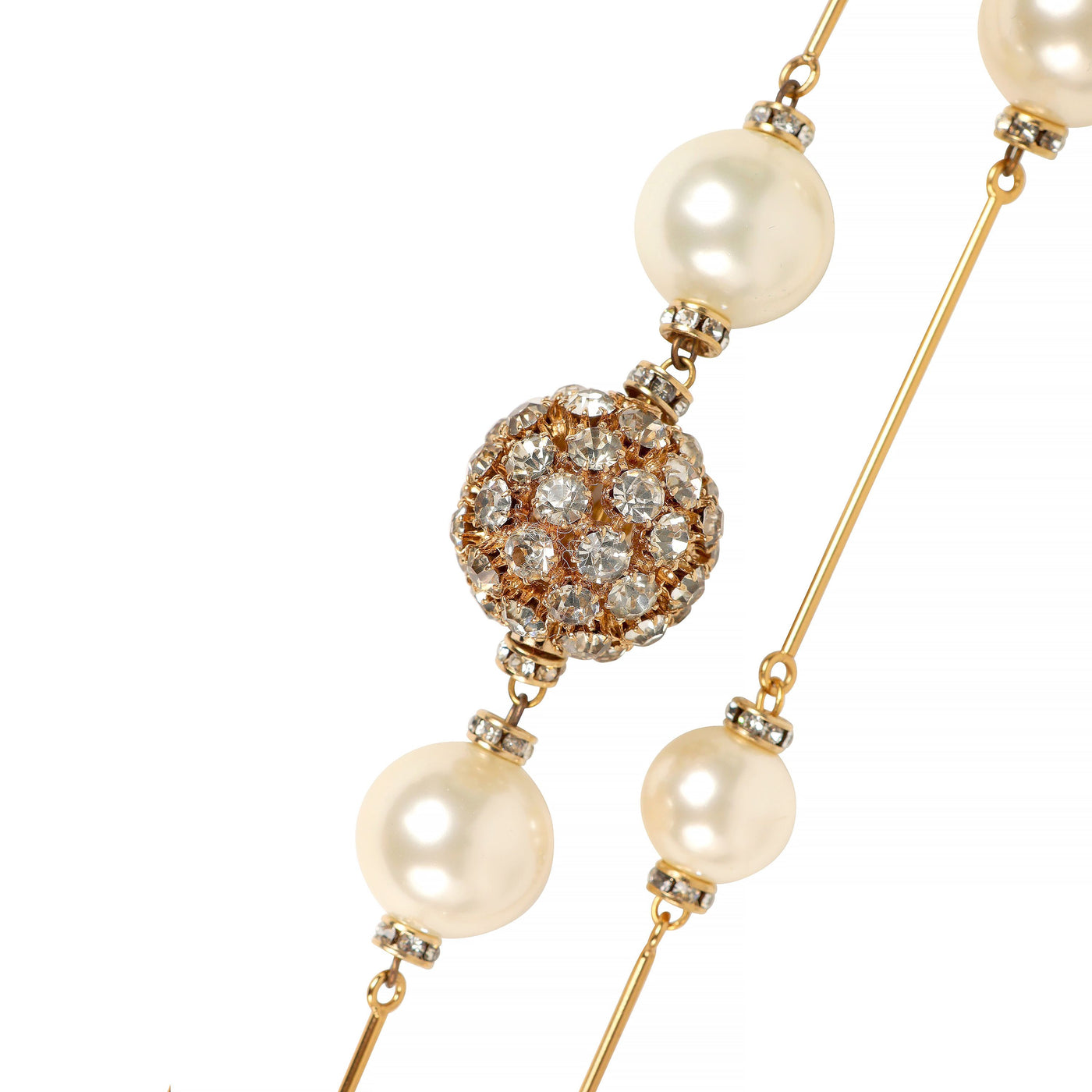 Chanel Pearl & Gold Pin X-Long Necklace w/ Amber Crystal Ball