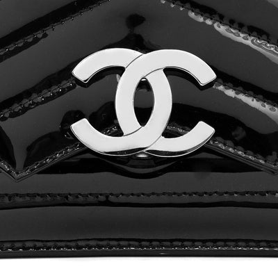 Chanel Black Patent Chevron Mini CC Crossbody w/ Silver Hardware