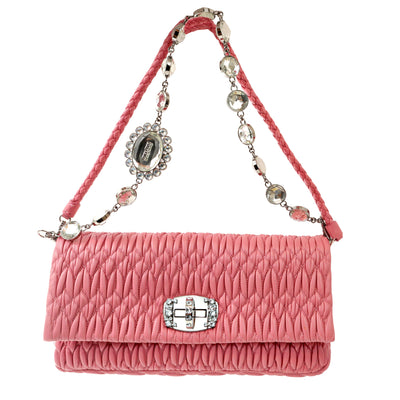 Miu Miu Rose Pink Iconic Crystal Cloquè  Small Shoulder Bag with Silver Hardware