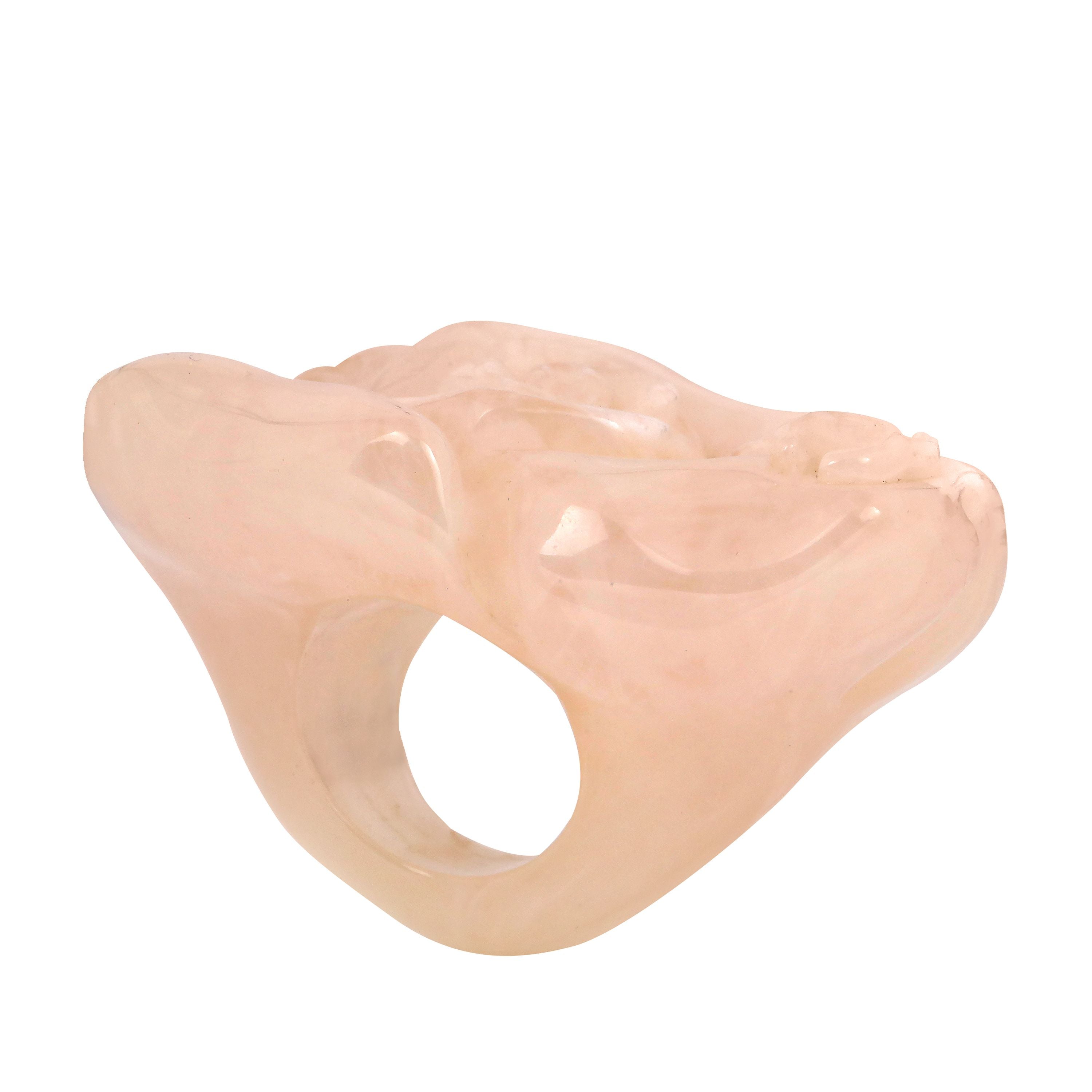 Chanel Rose Quartz Lucite Camellia Ring (Sz 6)