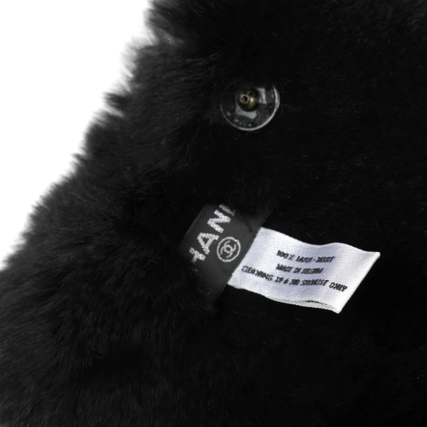 Chanel Black Rabbit Fur Neck Collar w/ CC Pearl Strands