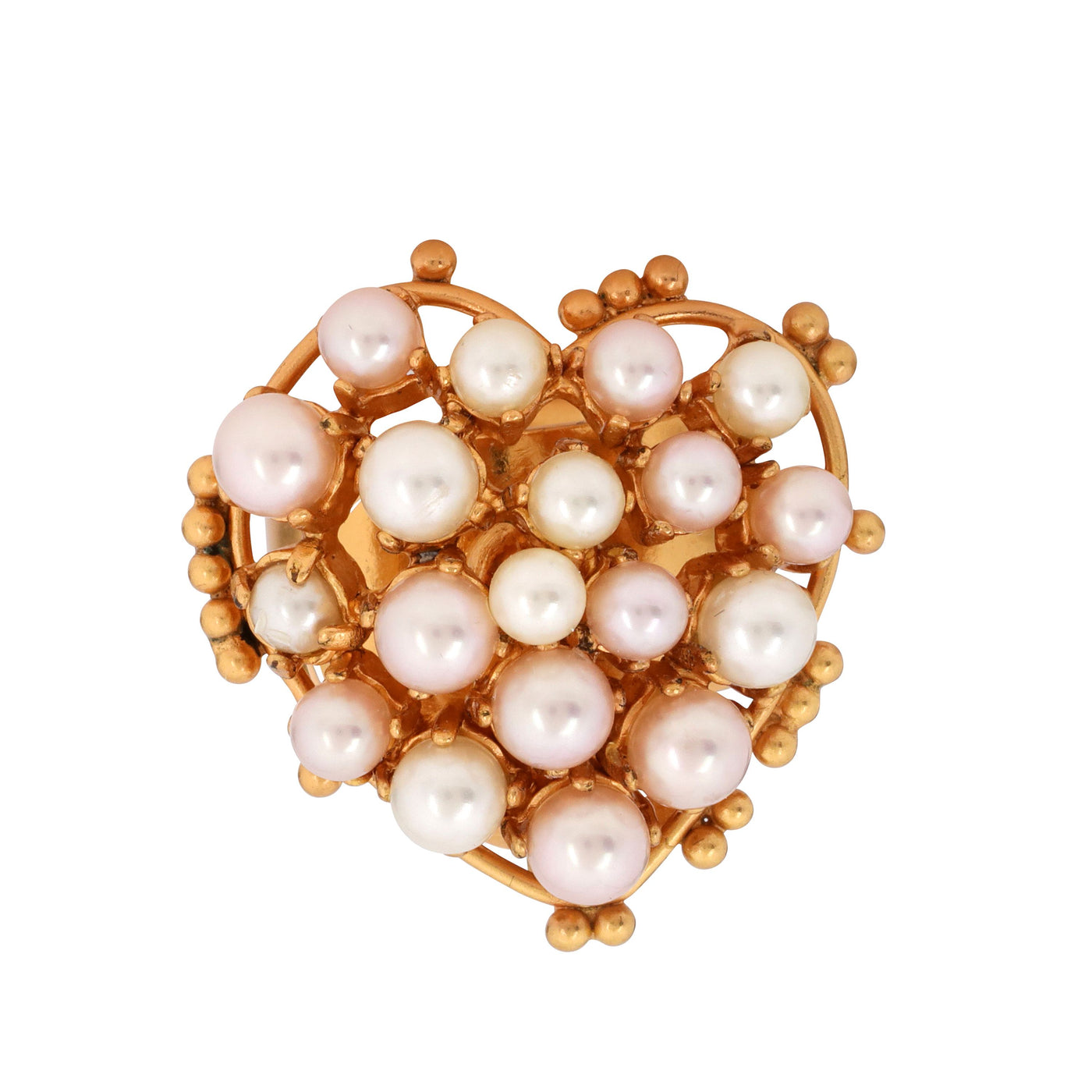 Chanel Gold Heart & Pearl Ring w/ CC Drip (Size 6)