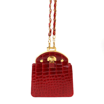 Giorgio's Vintage Red Crocodile Mini Evening Bag with Gold Hardware